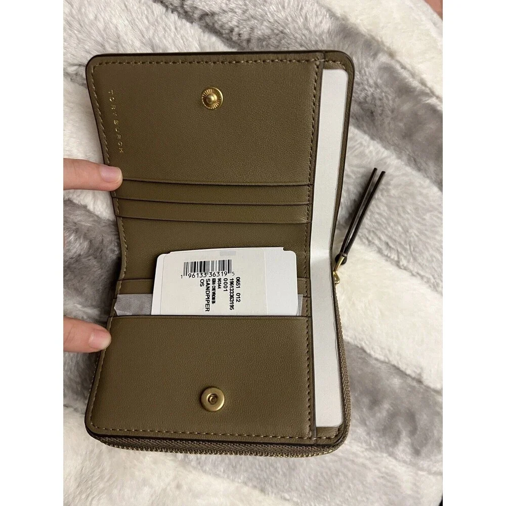 Tory Burch KIRA Chevron Bi Fold Wallet Sandpiper Brown Gold New with Tag $198